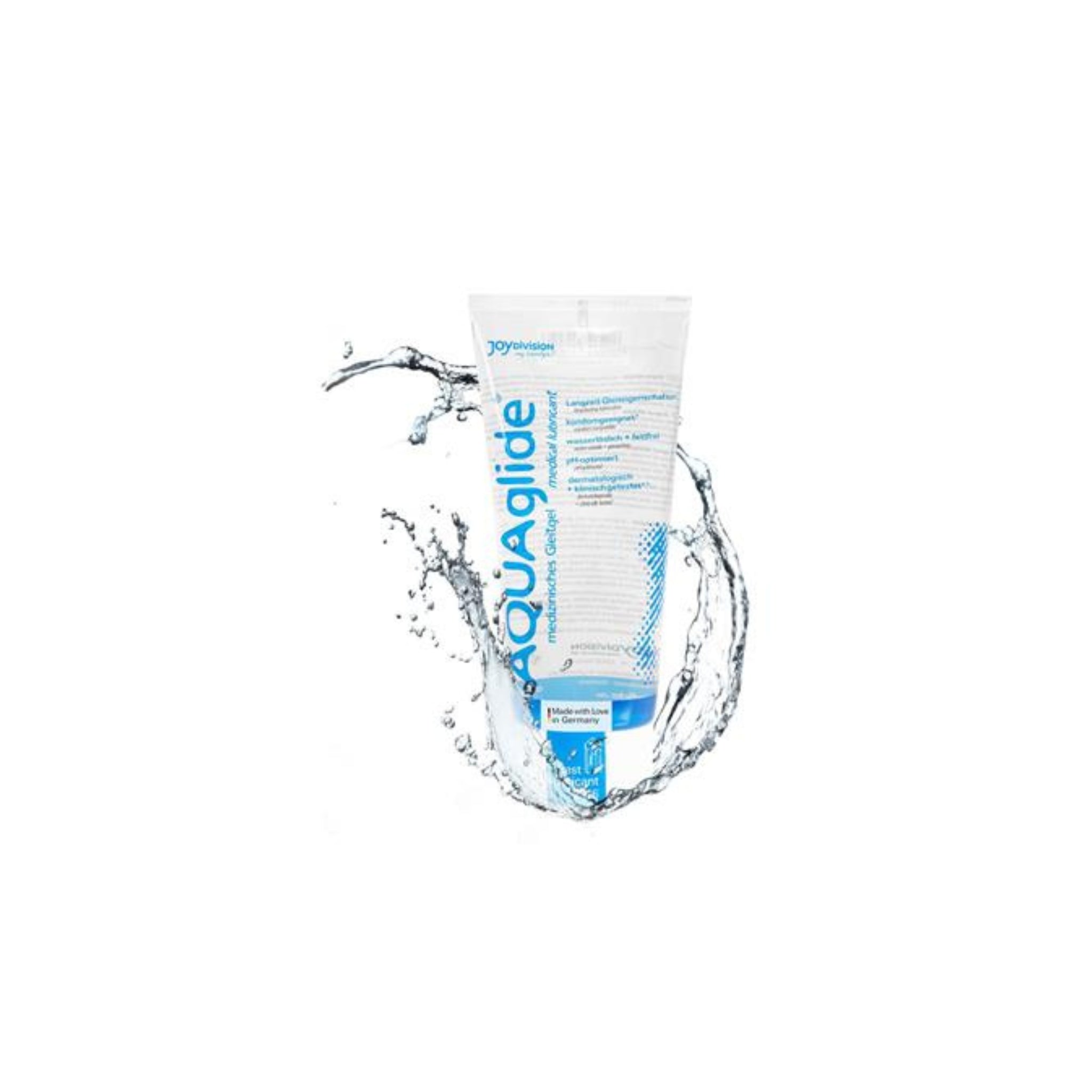 JoyDivision Aquaglide 200ml water-based lubricant in a clear bottle, designed for long-lasting moisture and body-safe comfort.