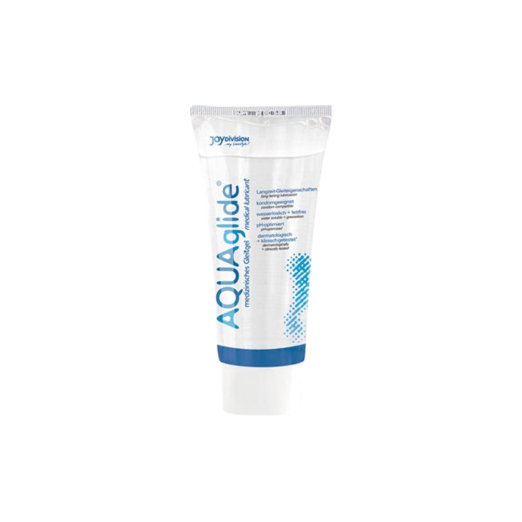 JoyDivision Aquaglide 50ml water-based lubricant in a clear bottle, designed for long-lasting moisture and body-safe comfort.