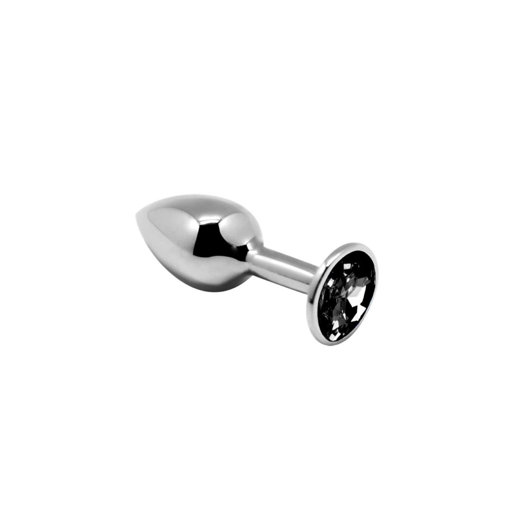 Medium metal anal plug with black jewel