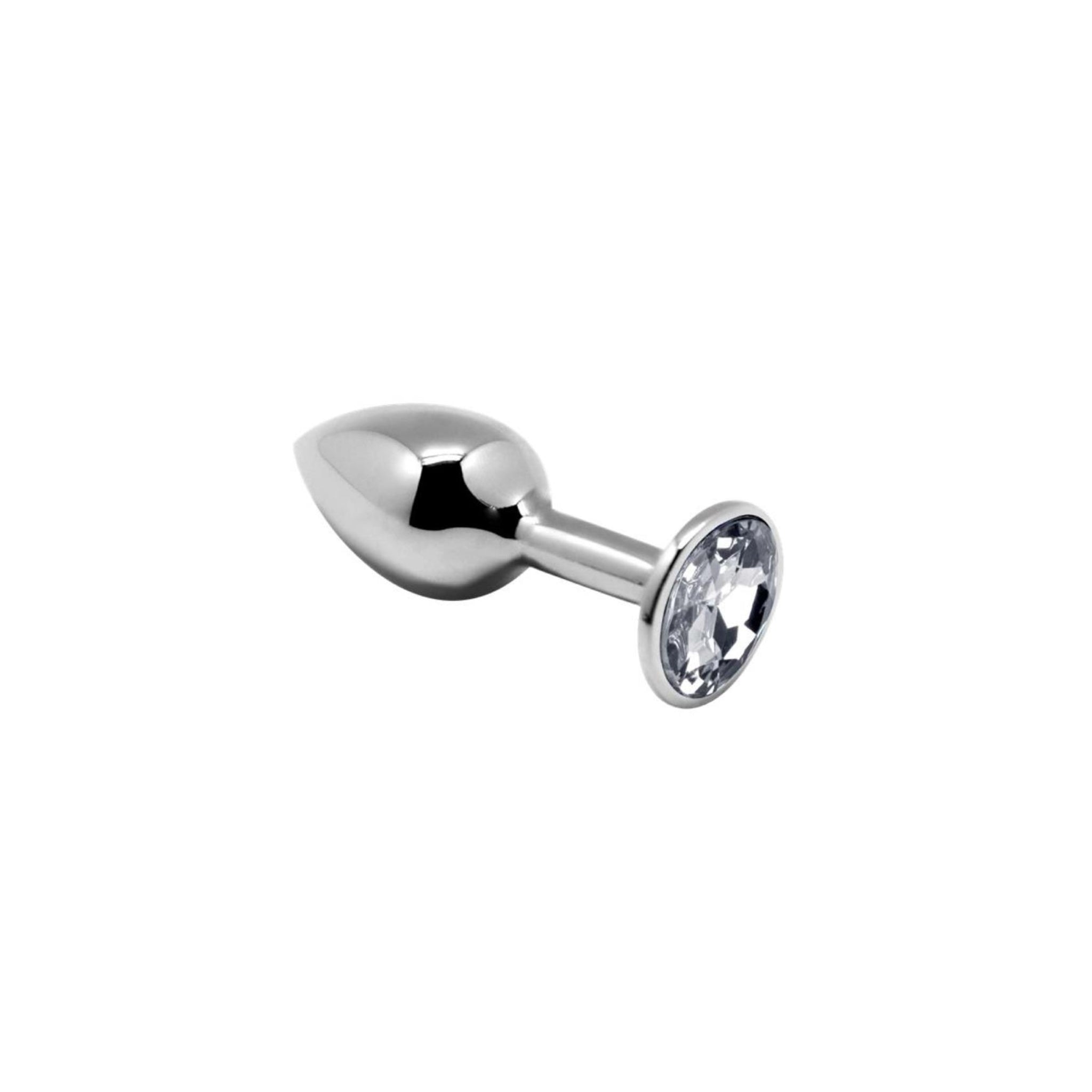 Medium metal anal plug with white jewel