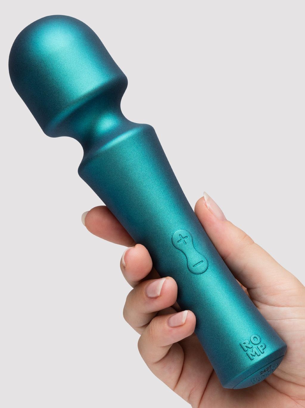 Romp Presto rechargeable wand massager with flexible silicone head for solo or partner play.