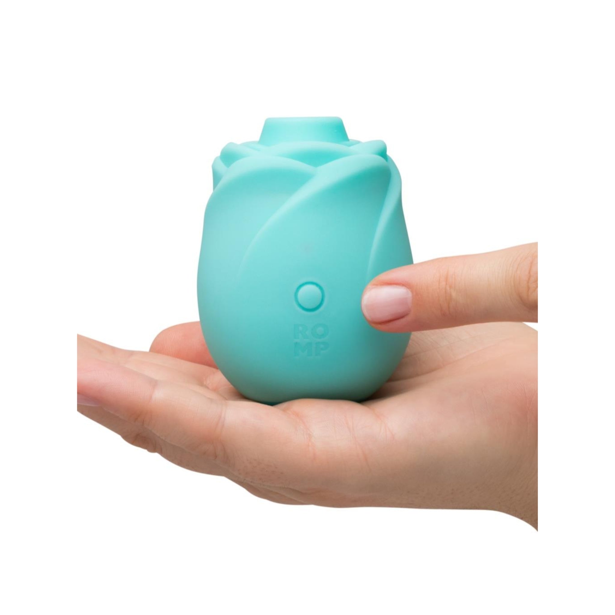 Close-up of the ROMP Rose silicone Pleasure Air Clitoral Stimulator