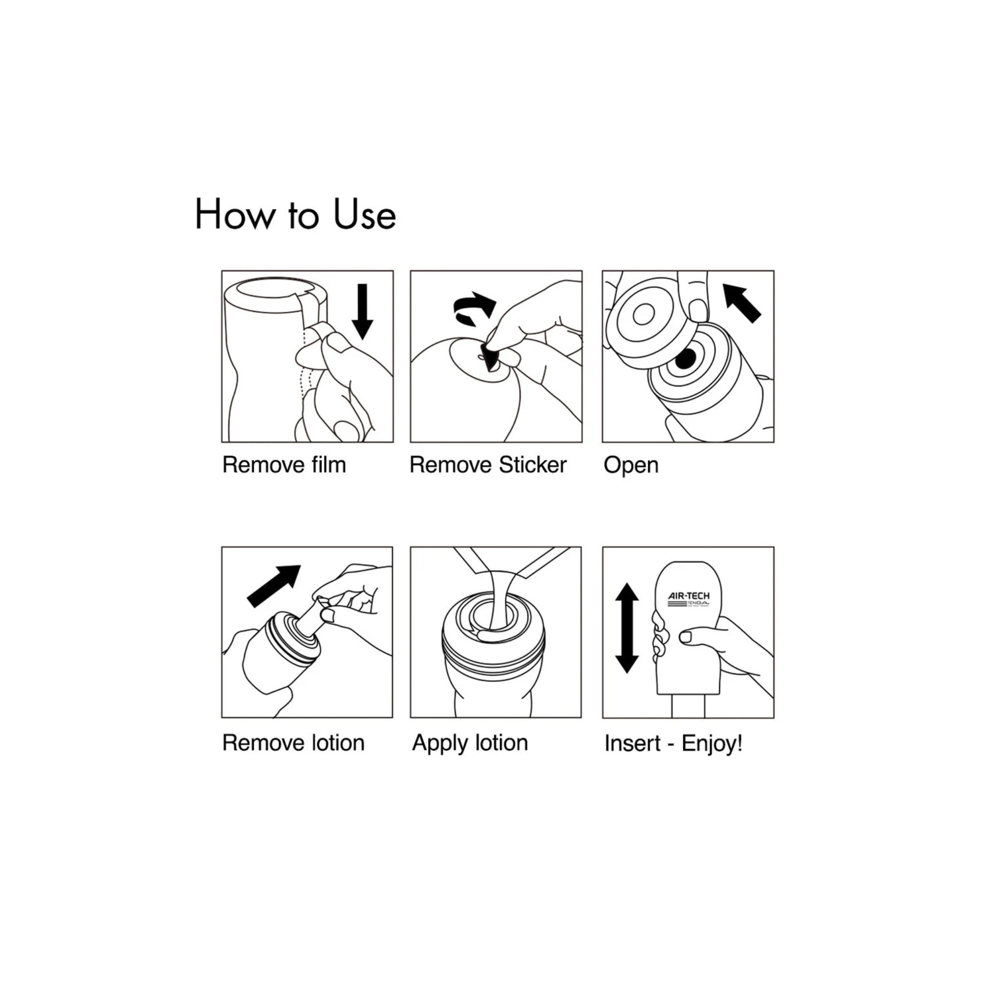 Step-by-step instructions for using a product on a white background