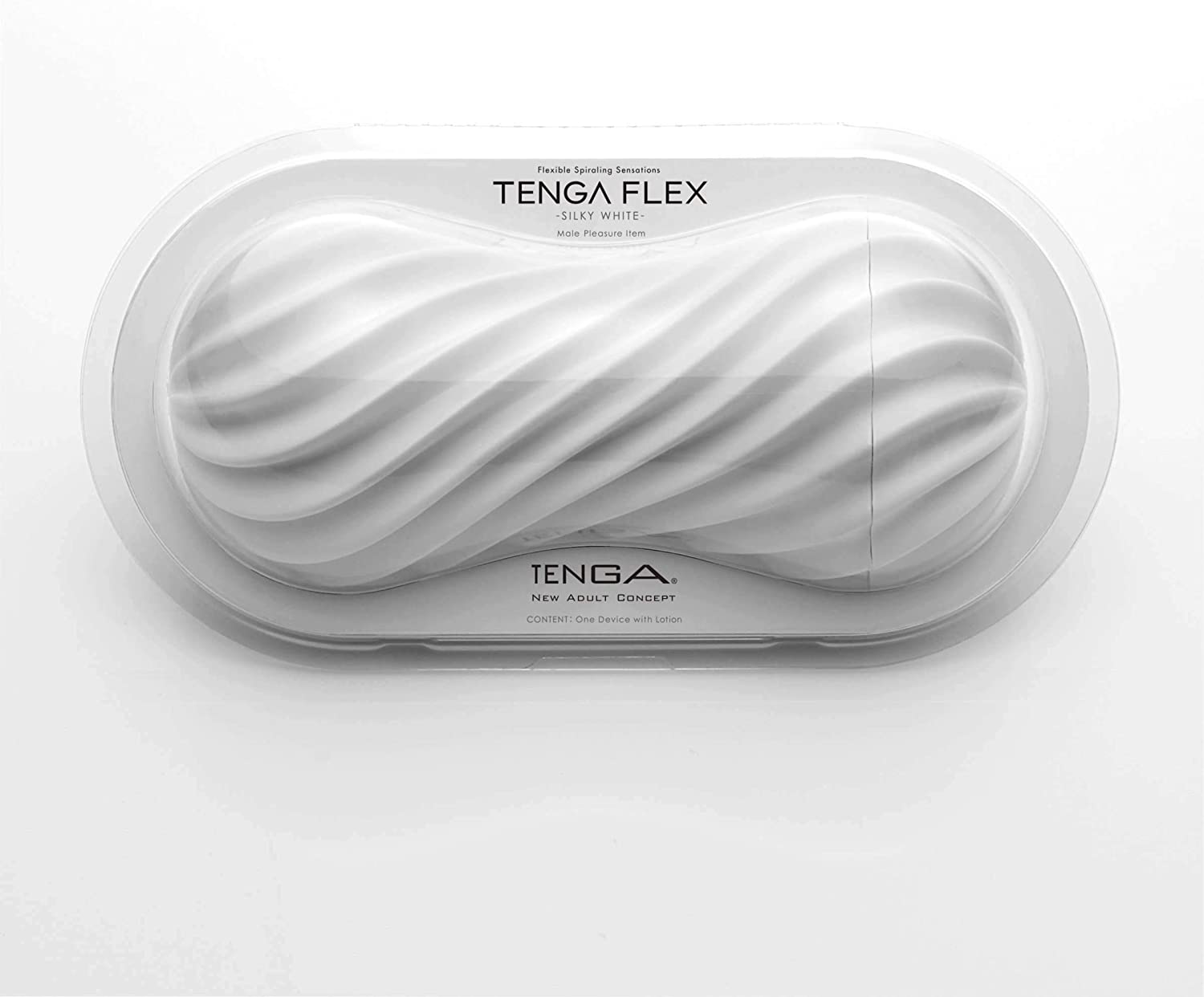 white spiral-textured male toy with suction control and soft interior designed for silky-smooth stimulation.