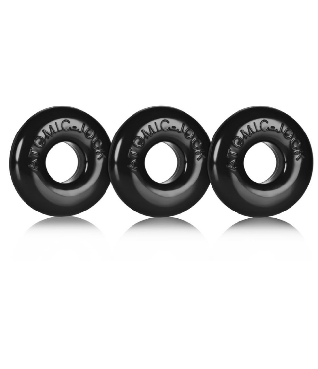 Set of three Oxballs Ringer cock rings in smooth black silicone, designed for snug and comfortable fit