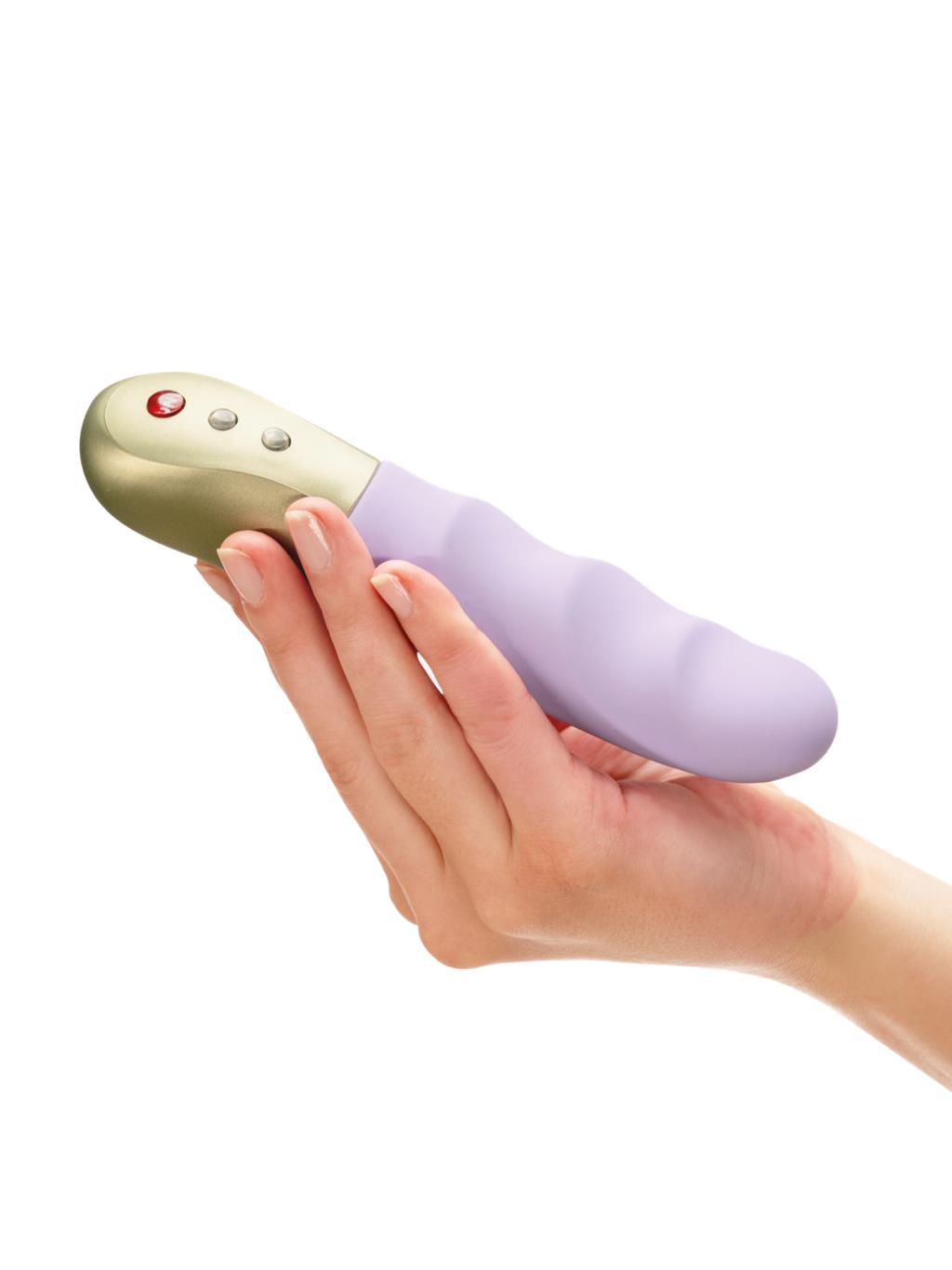 vibrator in hand, highlighting lightweight build and gentle curves