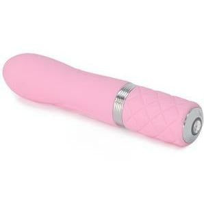Swan Pillow Talk Flirty in Pink – compact vibrator with soft silicone, crystal button, and cushioned handle for elegant, playful pleasure.