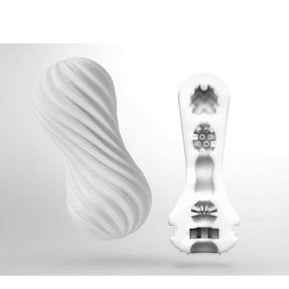 Tenga Flex Silky Masturbator in White – spiral-ribbed male stroker with soft internal textures and suction-enhancing twist design.