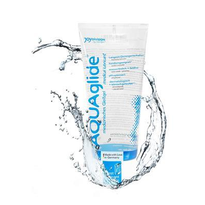 JoyDivision Aquaglide 200ml water-based lubricant in a clear bottle, designed for long-lasting moisture and body-safe comfort.