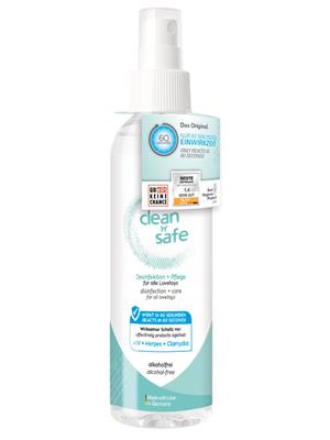 JoyDivision Clean'N'safe 100ml cleaning spray bottle for disinfecting intimate toys and surfaces, gentle and safe for sensitive skin.