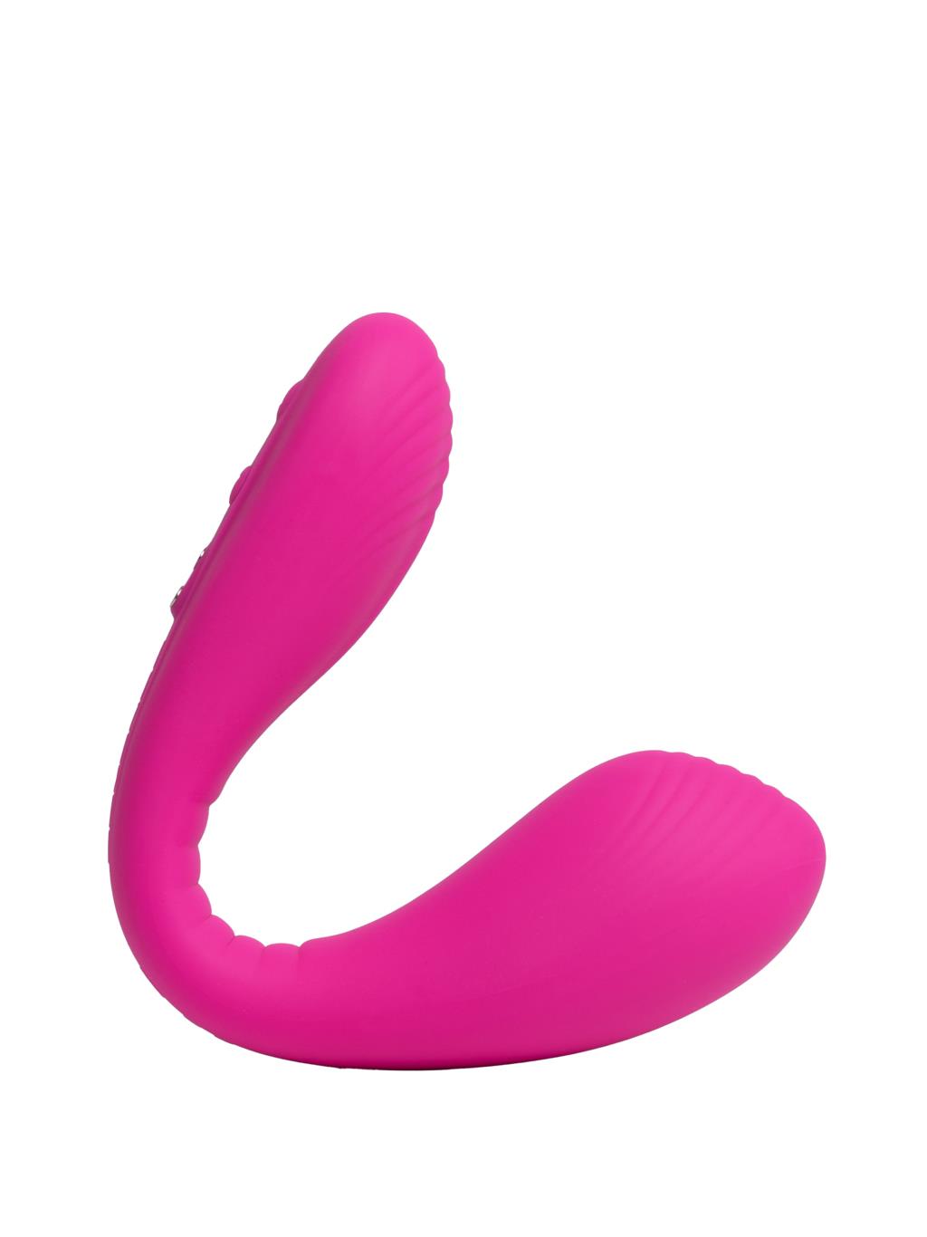 rechargeable, app-controlled vibrator designed for customizable dual stimulation