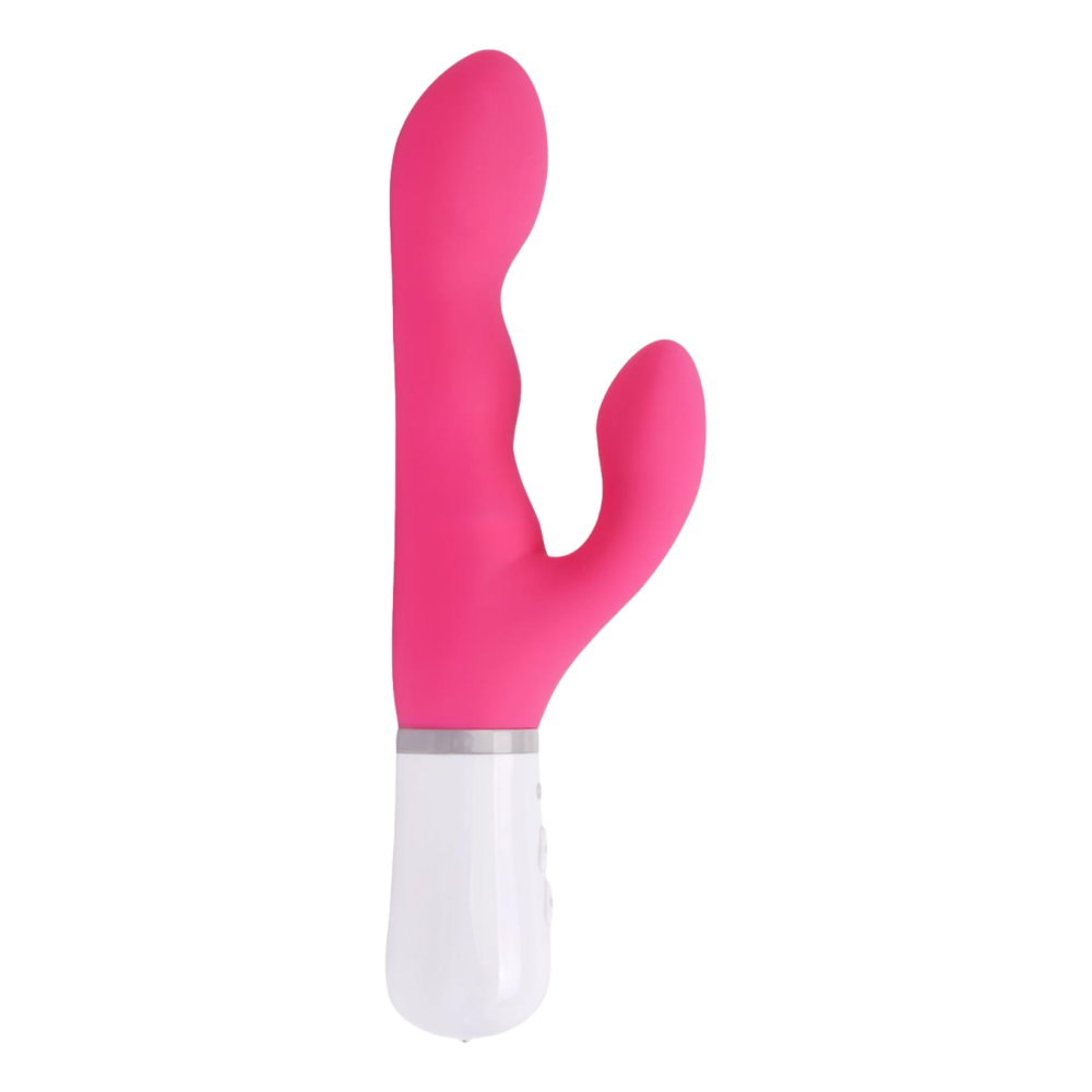 dual vibrator with rotating shaft and clitoral stimulator for simultaneous internal and external pleasure