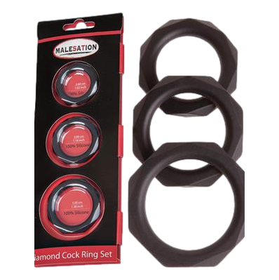 Malesation Diamond Set Cock Rings in three different sizes with smooth, body-safe silicone finish