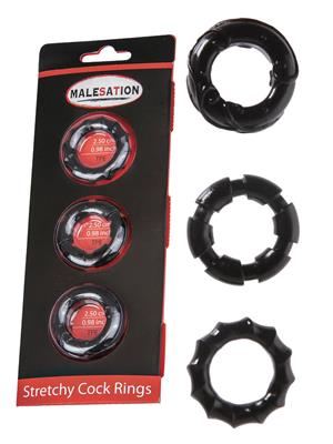 Set of Malesation cock rings made from flexible, body-safe silicone designed for snug and comfortable support