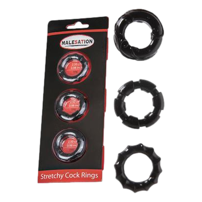 Malesation Stretchy Cock Rings set with three soft silicone rings in varying sizes for customizable fit