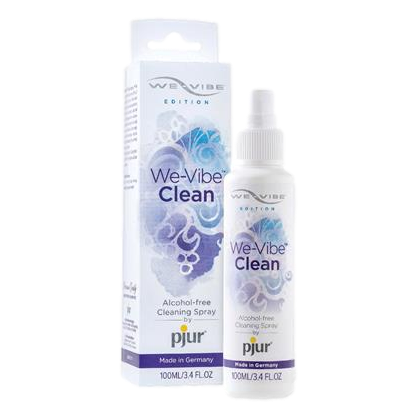 Pjur We-Vibe Toy Cleaning Spray in a sleek white bottle with spray nozzle and branded label