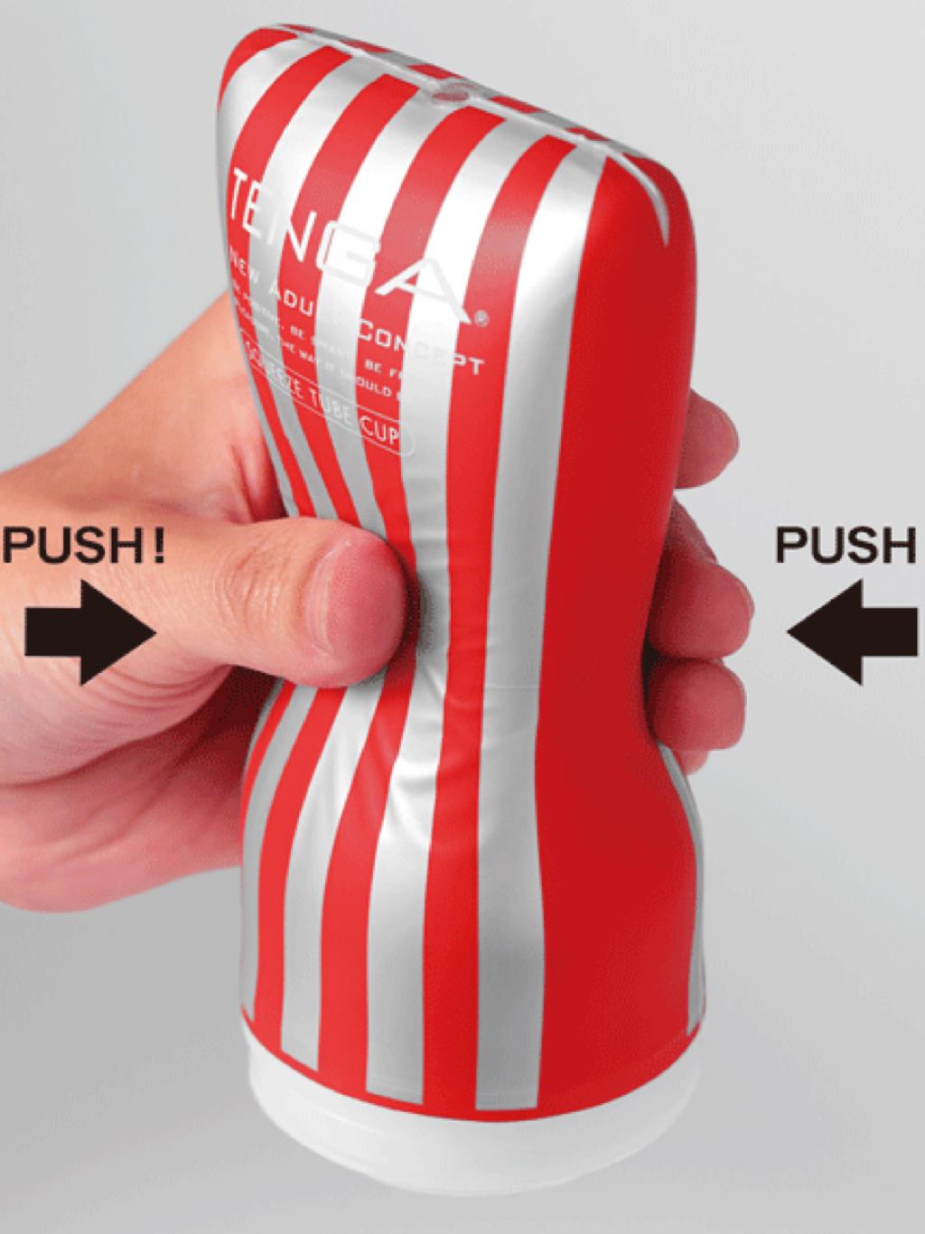 Side view of Tenga Soft Case Cup showing ergonomic curves and flexible outer case design