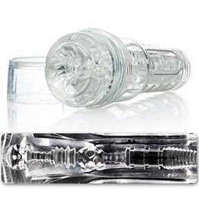 Fleshlight Go Torque Ice masturbator with compact, transparent case and lifelike entry