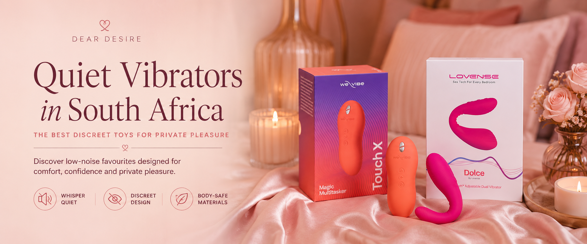 Quiet vibrators available in South Africa arranged in a discreet lifestyle setting