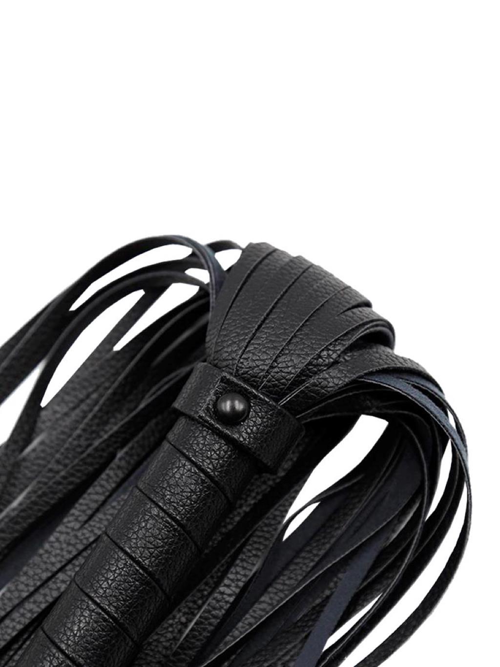 Close-up of Adrien Lastic Alive Flogger showing textured handle and silky strands