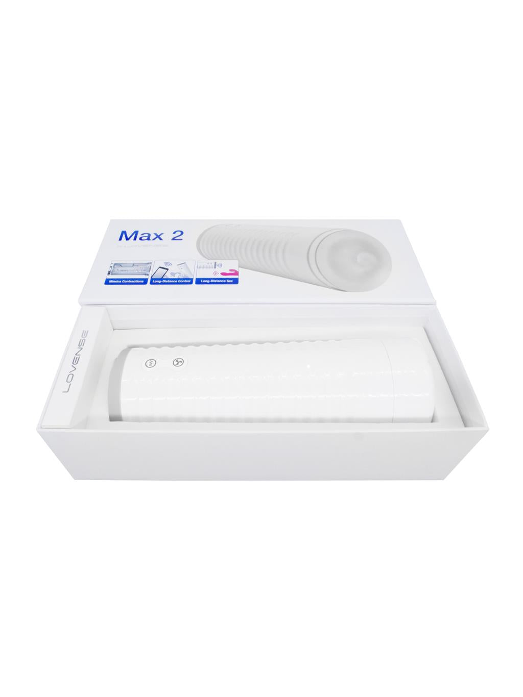 Unboxed Lovense Max 2 with charging cable, quick start guide, and discreet design