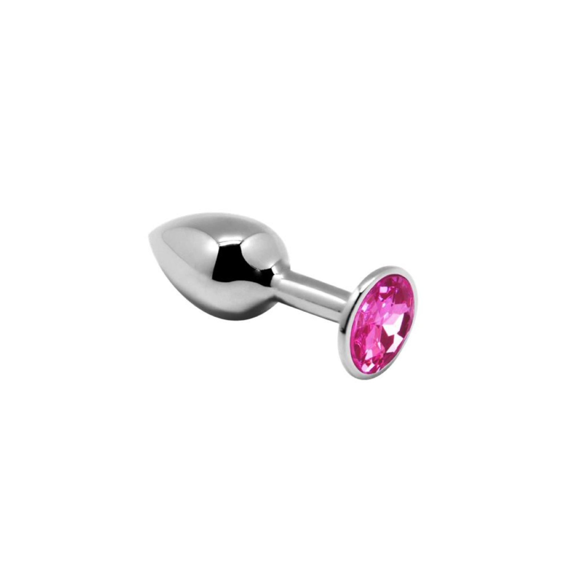 Medium metal anal plug with pink jewel