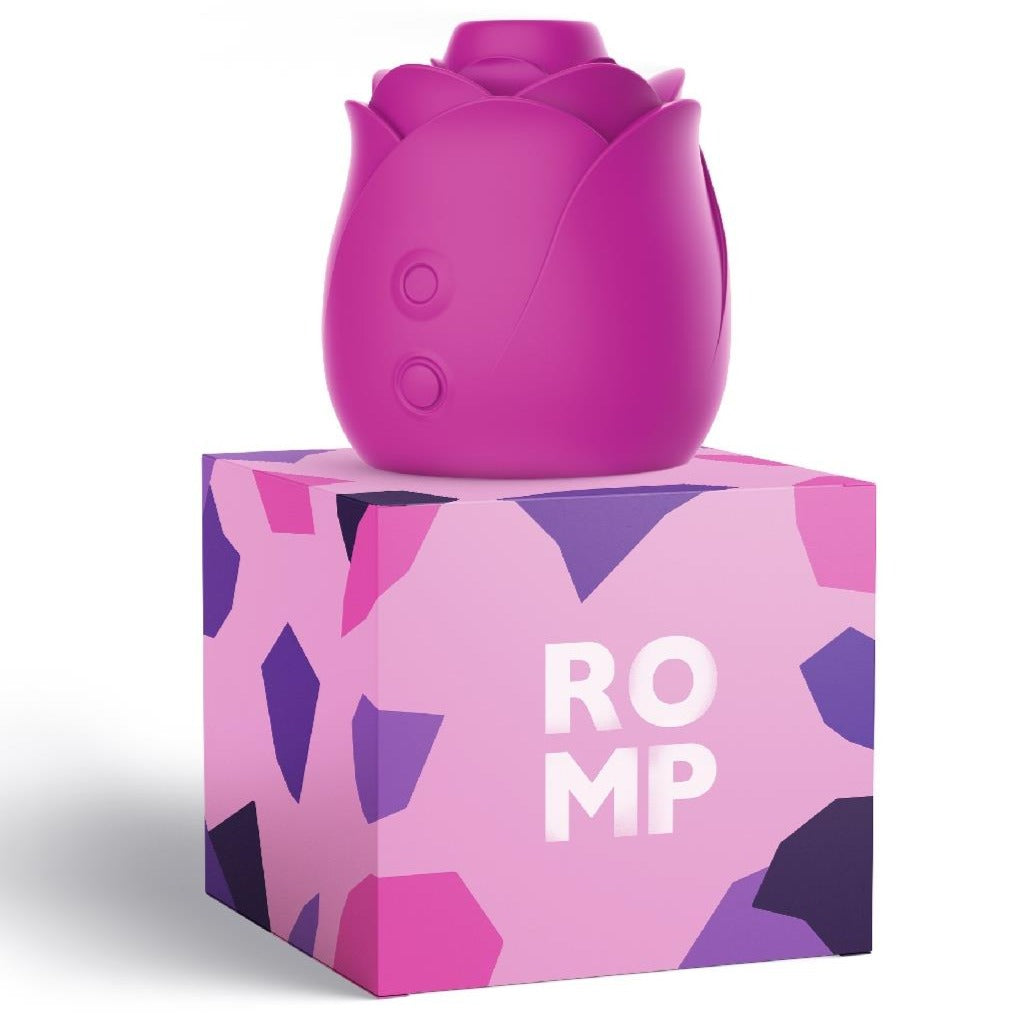 Romp Rose Vibrator shaped like a rose, designed for clitoral stimulation with Pleasure Air Technology