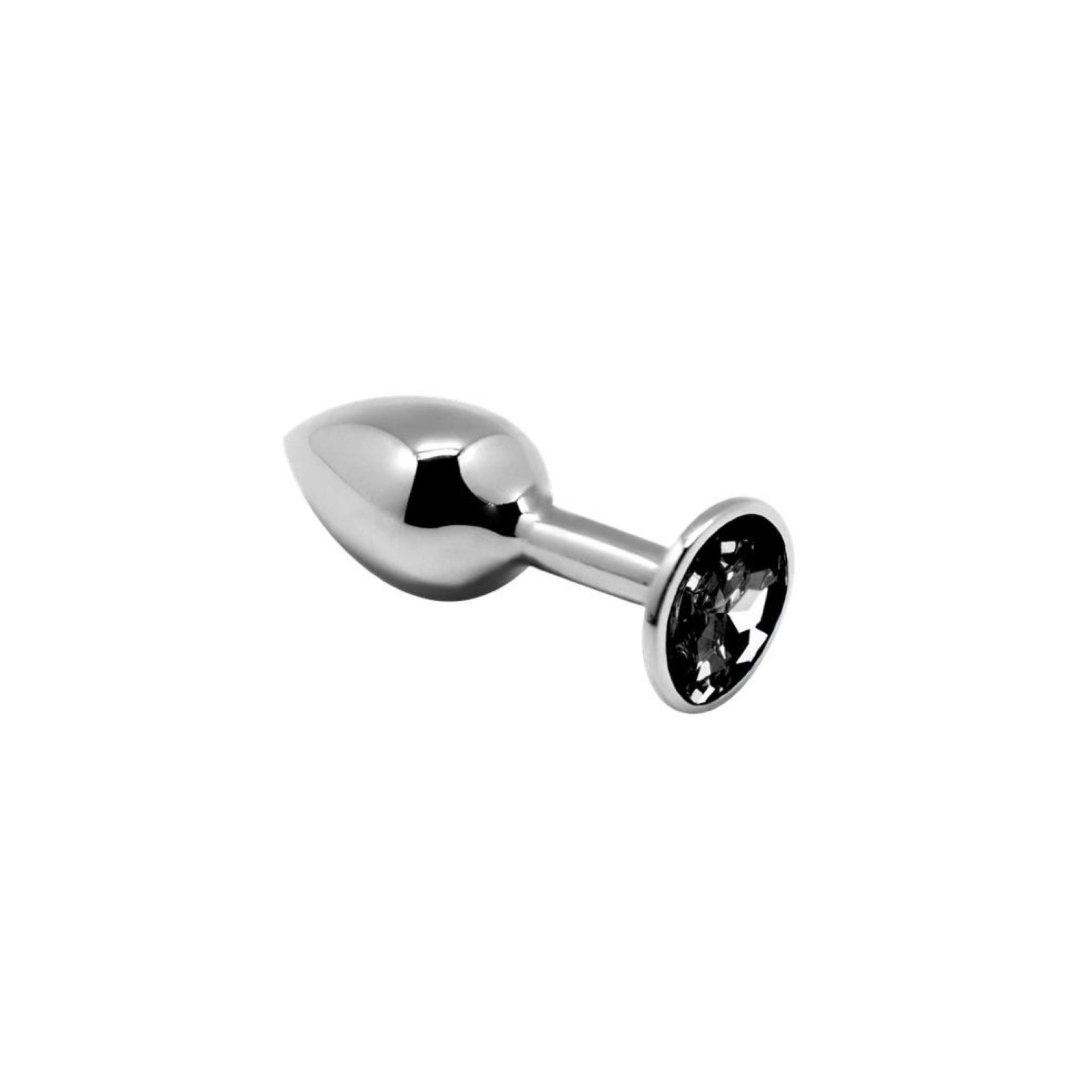 Small metal anal plug with black jewel
