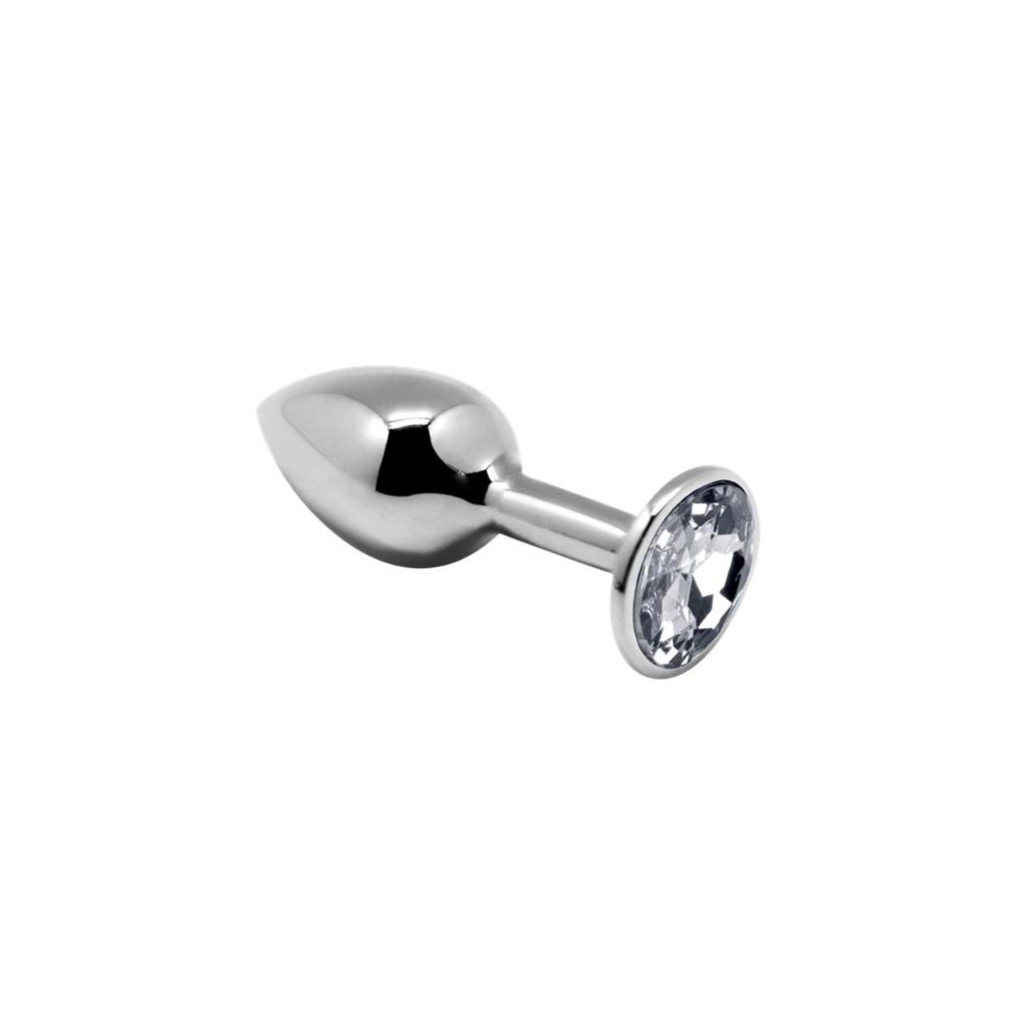 Small metal anal plug with white jewel