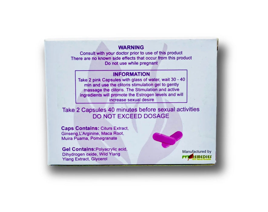 Woestyn Roos libido capsules and gel on neutral background – female arousal product South Africa