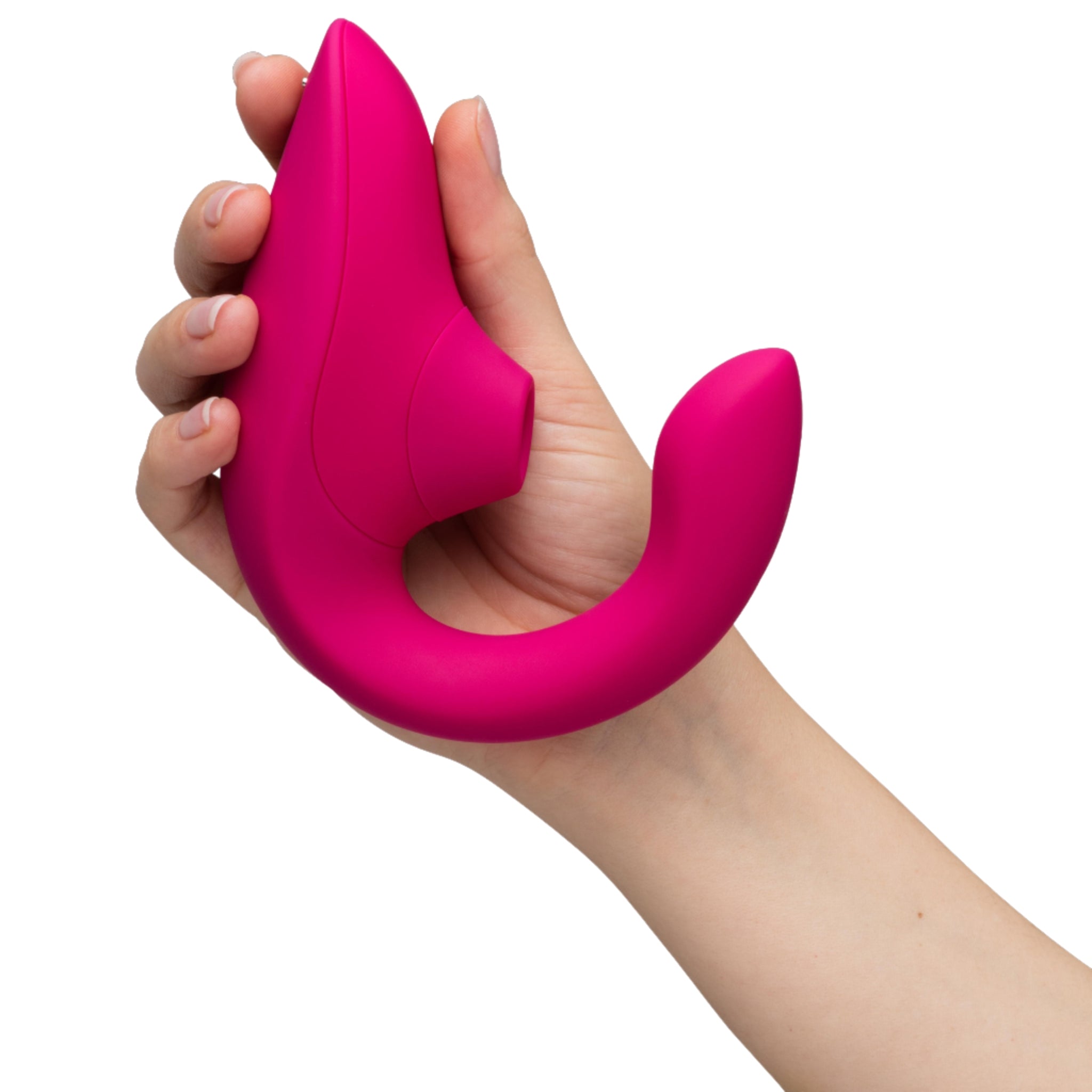 Womanizer Vibrator with curved G-spot arm and air pulsation tip on a neutral background