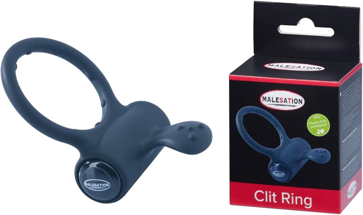 Blue clit ring with packaging on a white background