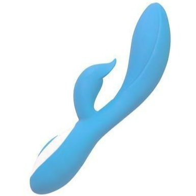 Wonderlust Harmony dual vibrator in blue with curved internal shaft and clitoral stimulator