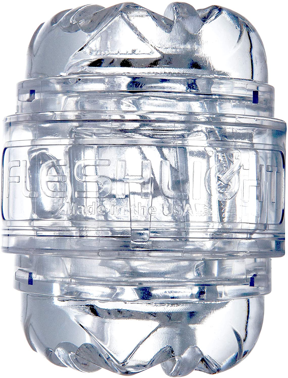 Flat lay of the Quickshot Vantage showing clear casing and textured interior, designed for compact stroking and easy cleaning.