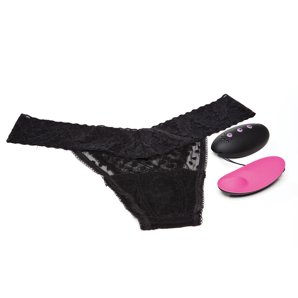 Flat lay of Ohmibod Club Vibe 2.0H set including vibrator, remote control, charging cable, and storage pouch.