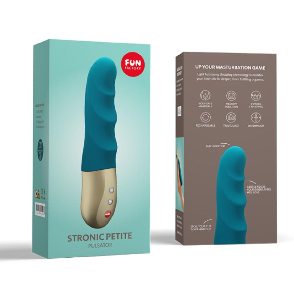 Fun Factory Stronic Petite vibrator in compact design with vibrant silicone finish and curved shape
