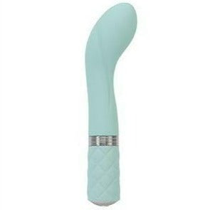 Pillow Talk Sassy G-spot vibrator in teal with curved tip and Swarovski crystal button