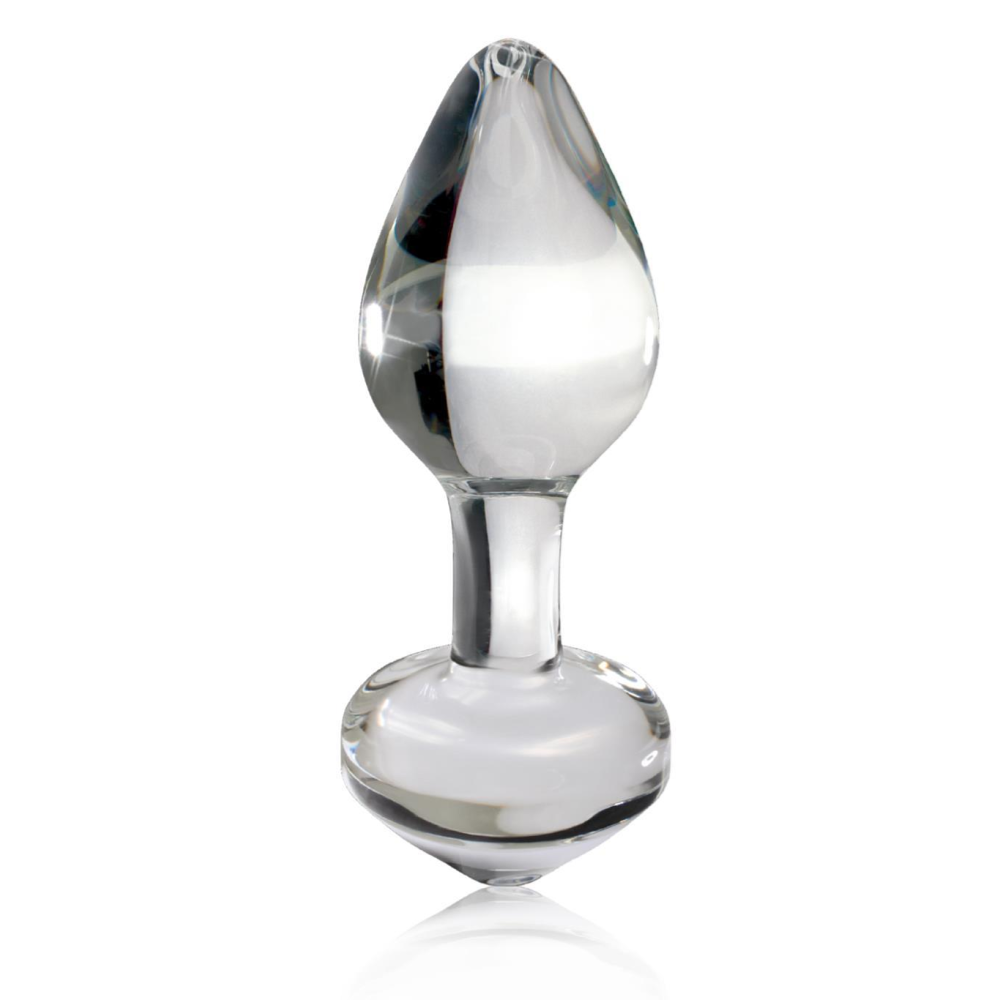 Icicles No. 44 Clear Butt Plug – hand-blown glass plug with tapered tip and flared base, perfect for temperature and anal play.