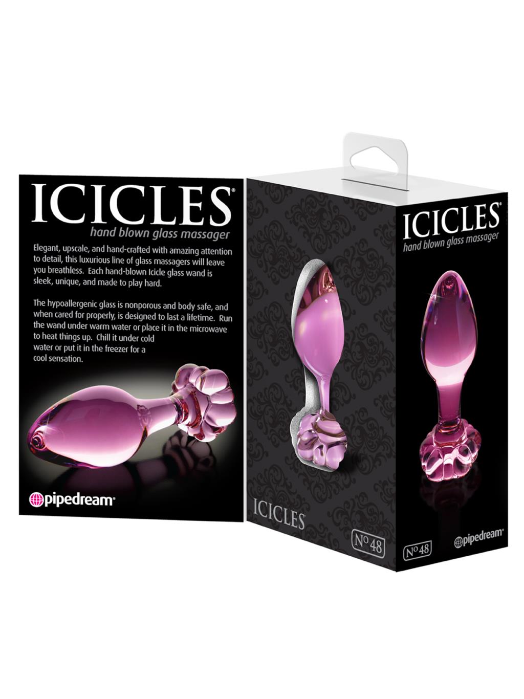 Pink No.48 Butt Plug – luxurious glass anal plug with tapered tip, narrow neck, and flared base for secure and comfortable use.