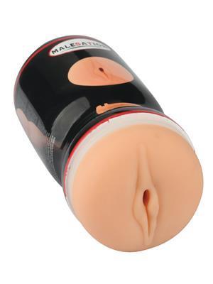  lifelike vaginal opening with a ribbed tunnel for enhanced pleasure, housed in a discreet, easy-to-hold case.