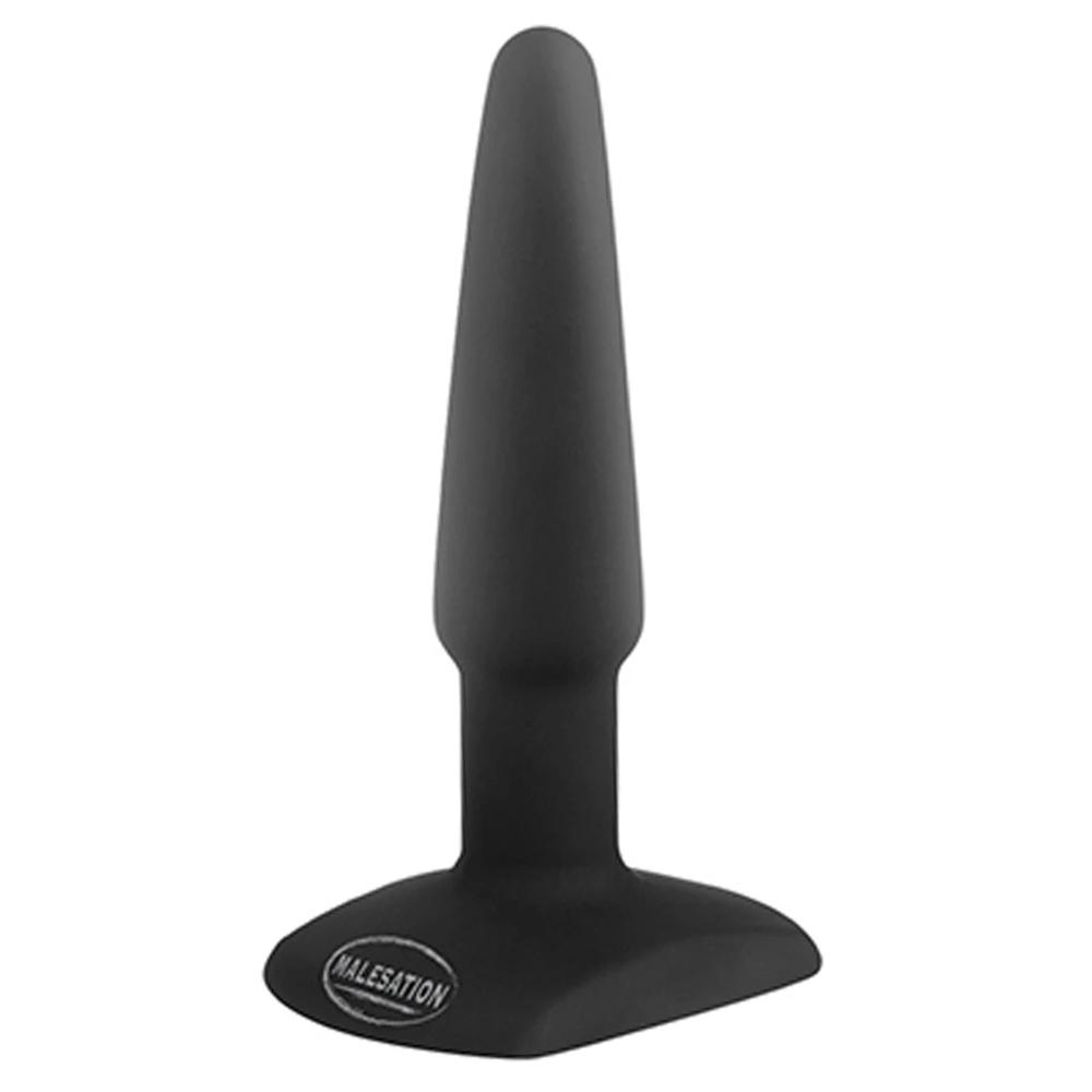 Detailed view of Malesation beginner-friendly butt plug with flared base and sleek silicone finish