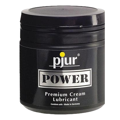 Pjur Power Premium Cream in black jar with silver and white label, designed for intense lubrication
