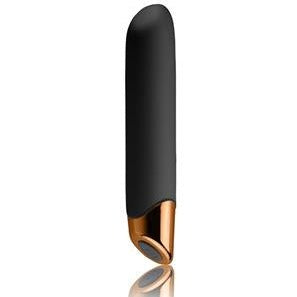 Side profile of Chaiamo vibrator with smooth, streamlined shape and luxury detailing