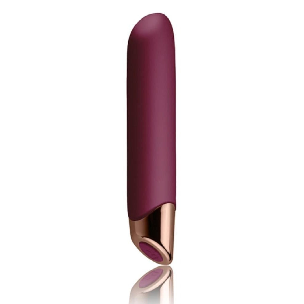 Rocks-Off Chaiamo bullet vibrator with sleek design and metallic accent, in a deep matte finish