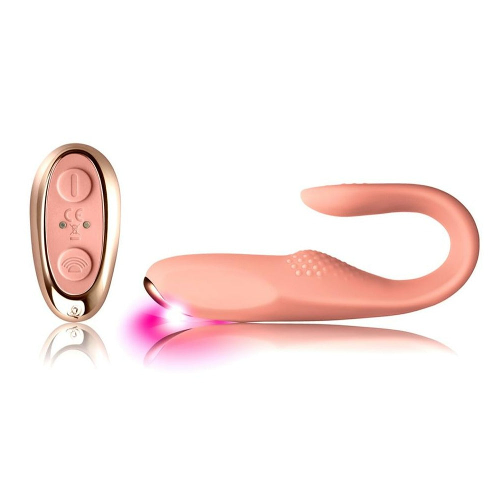 Rocks-Off Two-Vibe flexible vibrator with dual tips and soft silicone body on white background