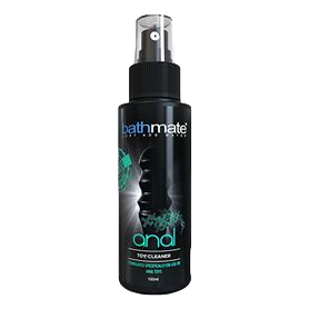 Bathmate Anal Toy Cleaner 100ml spray bottle with black label and blue cap, designed for hygienic anal toy care