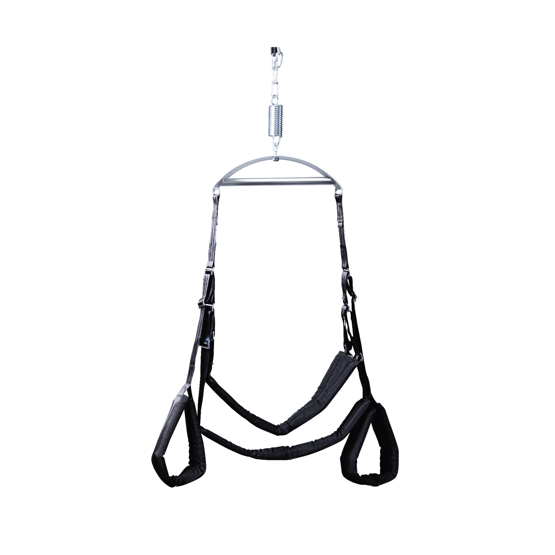 Detailed view of JoyDivision swing straps and metal hardware, highlighting adjustable loops and soft, reinforced padding for secure positioning.